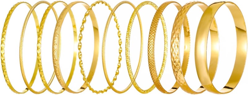 IFKM Gold Bangle Bracelets For Women, 14k Gold Plated Multi Layer Stackable Cuff Bracelet Set, Trendy Elegance Charms Non Tarnish Minimalist Textured Boho Jewelry Gift for Women - Image 1